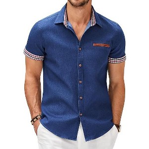 COOFANDY Men's Casual Short Sleeve Button Down Dress Shirt Plaid Collar Denim Work Shirts S-XXL - 1 of 4