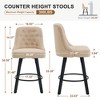 Zeus & Ruta Set of 2 360° Swivel Counter Height Stools with 26" Linen Upholstered Bar and Wood Legs - 3 of 4