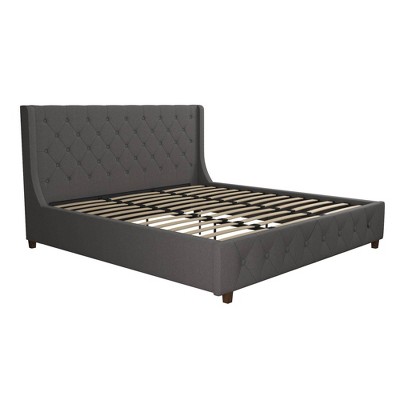 King Gray Linen Tufted Upholstered Bed with Metal Frame