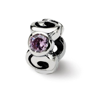Black Bow Jewelry Sterling Silver and Pink CZ, Three-Stone Bead Charm