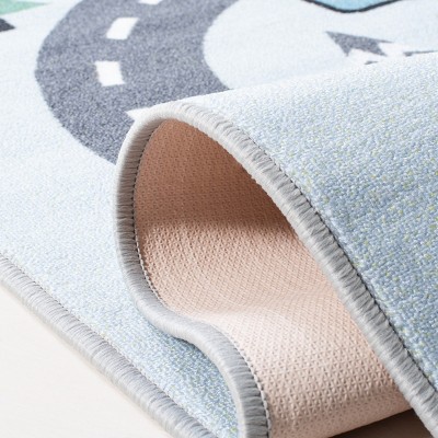Grey and Blue Kids Hopscotch Play Rug, 39" Square