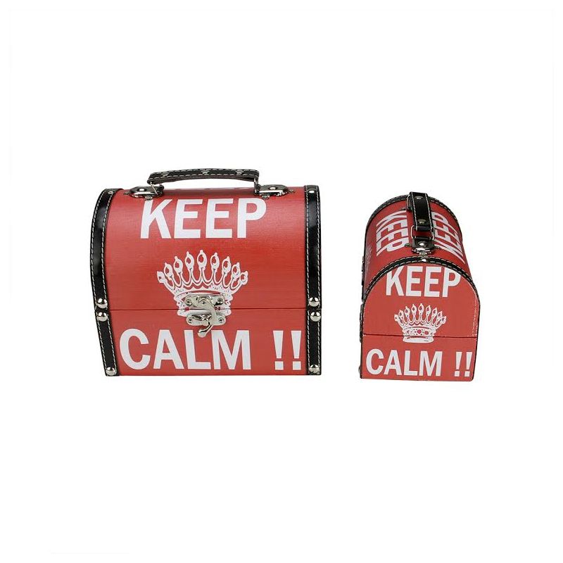 Northlight Set of 2 Red and White Keep Calm!! Decorative Wooden Storage Boxes 7.25-8.75", 1 of 2