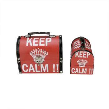 Northlight Set of 2 Red and White Keep Calm!! Decorative Wooden Storage Boxes 7.25-8.75"