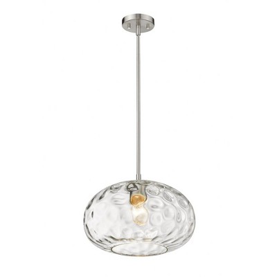 Chloe Contemporary 14" Water-Textured Glass Pendant in Brushed Nickel