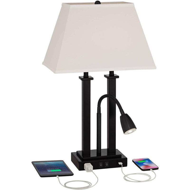 Possini Euro Design Deacon Modern Desk Table Lamp 26" High Black with USB and AC Power Outlet in Base LED Reading Light Oatmeal Shade for Office Desk, 3 of 10
