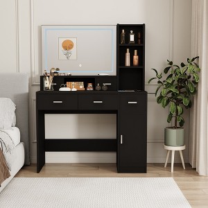 Vanity Desk With Smart Lighted Mirror, 3 Color Lighting Modes, Dressing Table With 3 with Drawer and Storage Cabinet for Bedroom, Dressing Room - 1 of 4