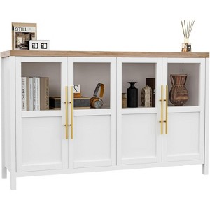 55'' Large Sideboard Buffet Cabinet, Glass Door Kitchen Storage Cabinet, Wooden Farmhouse Coffee Bar Cabinet, Buffet Table with Storage - 1 of 4