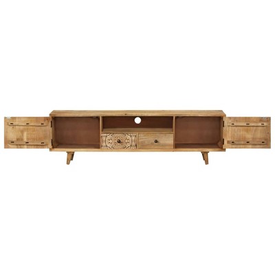 Mid-Century Mango Wood TV Stand with Floral Print