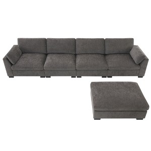 130" Modular Sectional Sofa L-Shape Folding Table Dual-Port Charging Side Storage Ottoman Chenille Foam 5 Seat Living Room - 1 of 4