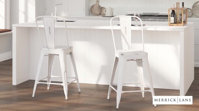 Kelly Blue-Teal Metal Counter Stool with Vertical Slat Back and Footrest