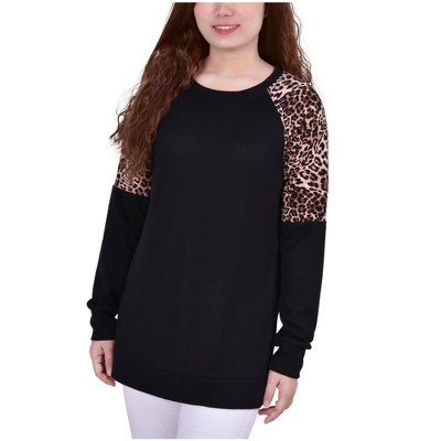 NY Collection Womens Raglan Sleeve Animal Print Tunic Blouse