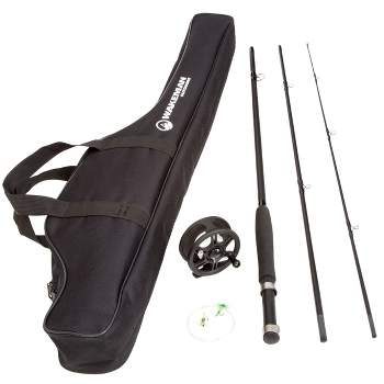 Fly Fishing Rod and Reel Combo - Including Carrying Case, Flies, and Fishing Line - Charter Series Gear and Accessories by Wakeman (Black)