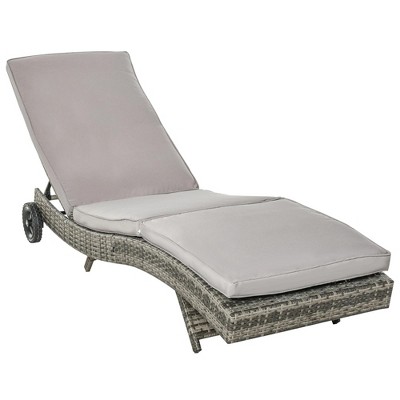 Resenkos Chaise Lounger With 5-Level Backrest Adjustment, Cushioned Patio Sun Lounger, Easy-Moving Wheels, PE Rattan, Cream White