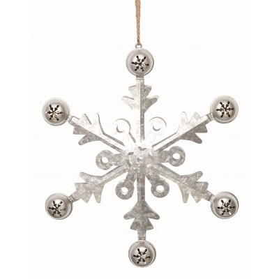 Transpac Metal Silver Christmas Jingle Bell Snowflake Decor