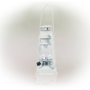 Indoor/Outdoor Hurricane Lantern with LED Lights and Timer Cool White - Alpine Corporation - 1 of 4