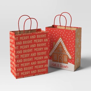 2ct Let It Snow and Merry and Bright Cub Christmas Gift Bags - Wondershop™ - 1 of 3