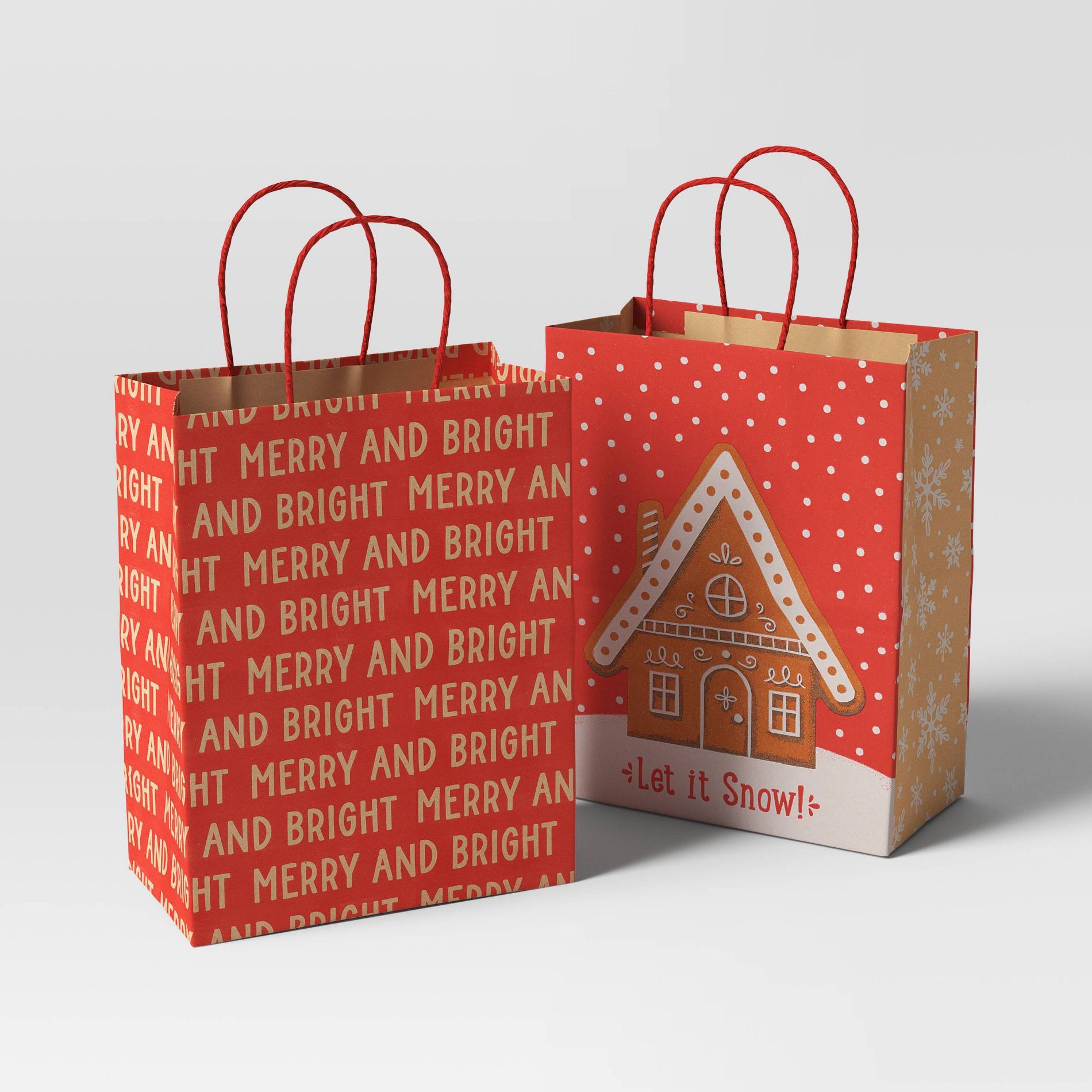2ct Let It Snow and Merry and Bright Cub Christmas Gift Bags - Wondershop™