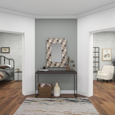 Beige Farmhouse Wood Wall Mirror with Diamond Pattern 28" x 40"