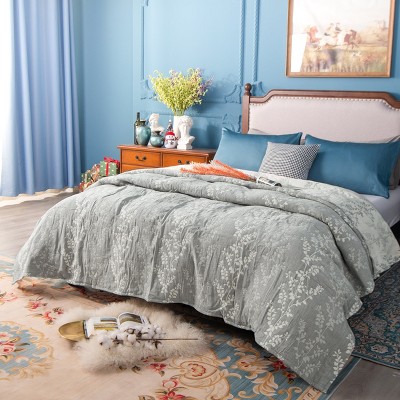 Grey Paisley Cotton Muslin King Bed Blanket