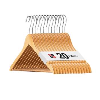 OSTO Wooden Suit Hangers; Ultra-Durable Smooth Finish Wood Coat Hanger with Non Slip, Grooved Pant Bar & Swivel Hook