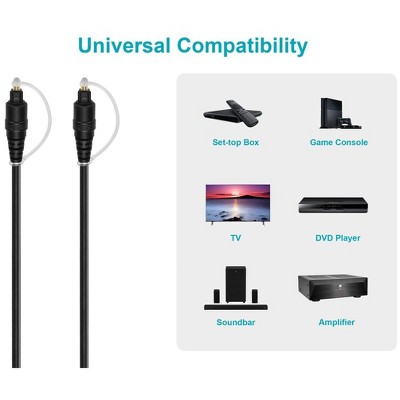6ft Black Digital Optical Audio Cable with Gold Plated Ferrule