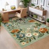 Green Floral Runner Rug Washable Rug, Non-Slip Non-Shedding Kitchen Carpet, Low Pile Stain-Resistant Foldable , for Entryway, Laundry Room, Bathroom - 3 of 4