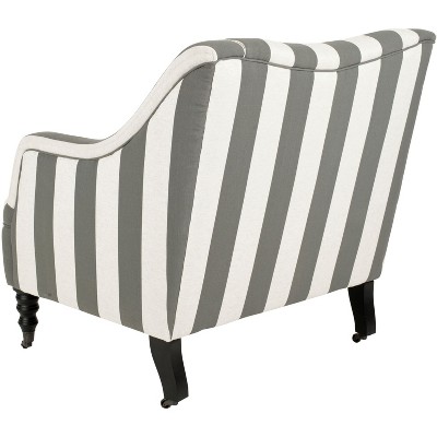 Contemporary Blue and White Striped Wood Accent Arm Chair