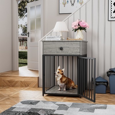 JUJABU Gray Indoor Pet Crate End Table for Small Dog