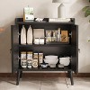 Lirago intage Rattan Door Sideboard Buffet Cabinet 2-Tier Large Storage Solid Wood Legs Bar Cabinet for Kitchen Dining Room Living Room Hallway Black - 3 of 4