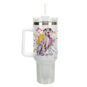 100 North 40 Ounce Stainless Steel Double Wall Insulated Glitter Travel Tumbler With Handle, Straw, and Lid, Great Dane Dog White - 1 of 4