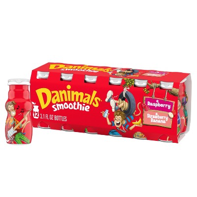 Danimals Strawberry Banana & Raspberry Kids' Smoothies - 12ct/3.1 fl oz Bottles
