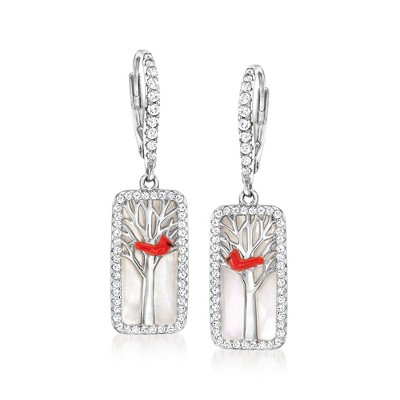 Ross-Simons Mother-Of-Pearl and .70 ct. t.w. White Topaz Cardinal Drop Earrings With Multicolored Enamel in Sterling Silver