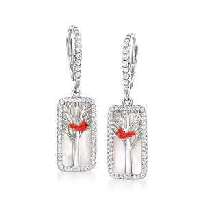 Ross-Simons Mother-Of-Pearl and .70 ct. t.w. White Topaz Cardinal Drop Earrings With Multicolored Enamel in Sterling Silver - 1 of 3