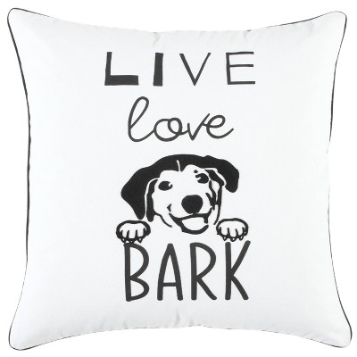 20"x20" Oversize 'Live Love Bark' Poly Filled Square Throw Pillow White - Rizzy Home: Cotton Canvas, Dog Pattern, Indoor Decor