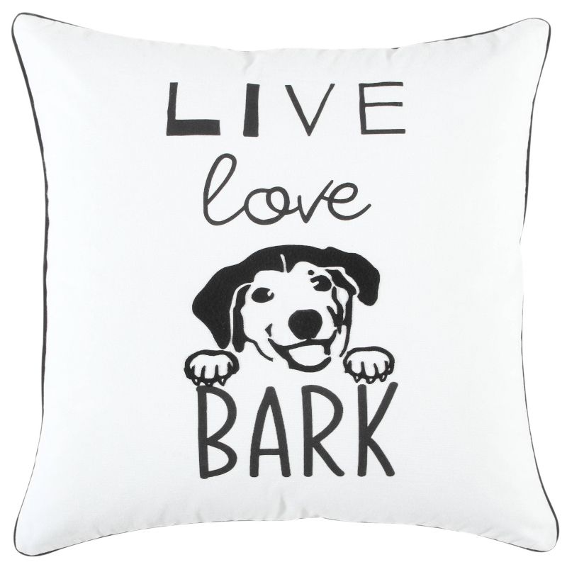 20&#34;x20&#34; Oversize &#39;Live Love Bark&#39; Poly Filled Square Throw Pillow White - Rizzy Home, 1 of 7