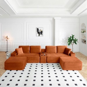 GDFStudio Luvina 150'' 4-Seater Corduroy Upholstered Sectional Sofa with Cup Holders and USB Ports - 1 of 4