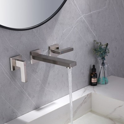 Brushed Nickel Two-Handle Wall Mounted Bathroom Faucet