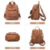 FURNIinspire Backpacks Waterproof PU Leather Shoulder Bag Adjustable Straps with Multiple Pockets and Spacious Storage, Brown, 12"*6"*11" - 2 of 4