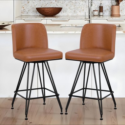 Bekrvio 26" Swivel Counter Height Bar Stools with Back-Faux Leather/Velvet Upholstered, V-Shaped Metal Legs-Modern Counter Stools for Kitchen Island