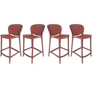 HomeRoots Set of Four 30" Orange Heavy Duty Plastic Low Back Bar Height Bar Chairs - 1 of 4