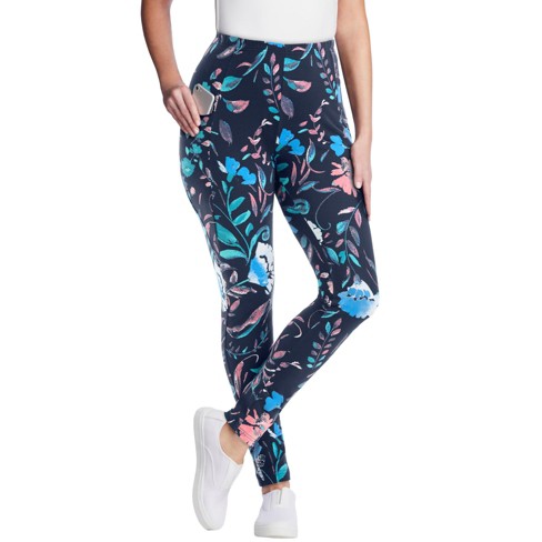 Woman Within Women s Plus Size Tall Pocket Legging 6X Navy Coral Multi Floral