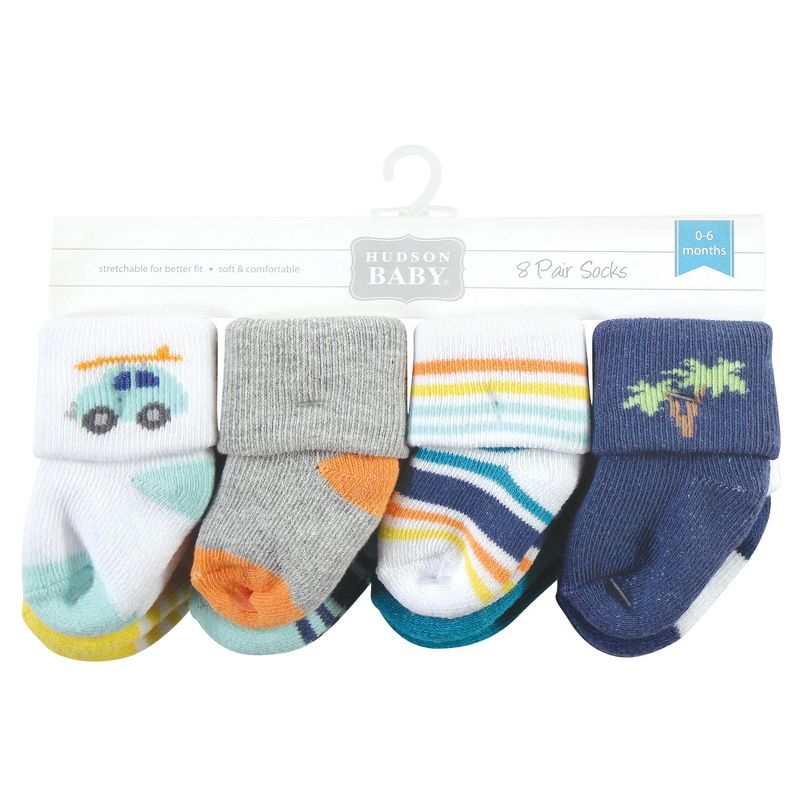 Hudson Baby Infant Boy Cotton Rich Newborn and Terry Socks, Surf Dude, 2 of 7