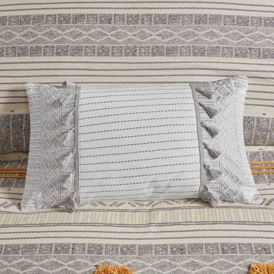 12"x20" Oversize Selma Embroidered Lumbar Throw Pillow with Tassels Gray - Ink+Ivy