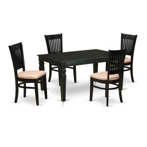 HomeStock 5-Piece Rectangle Black Finish Solid Wood Top Dining table with 4 Chairs with Butterfly Leaf Slat Back - 1 of 4