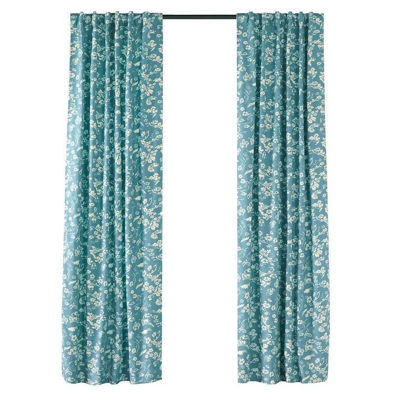 Floral Damask Rod-Pocket Homespun Insulated Curtain Panel, 84"W x 84"L, 2 of 3