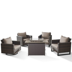 Buenhomino Patio Wicker Furniture Set with Fire Pit Table, PE Rattan Swivel Patio Chairs with Propane Fire Pit Table, 5PCS Patio Conversation Set - 1 of 4