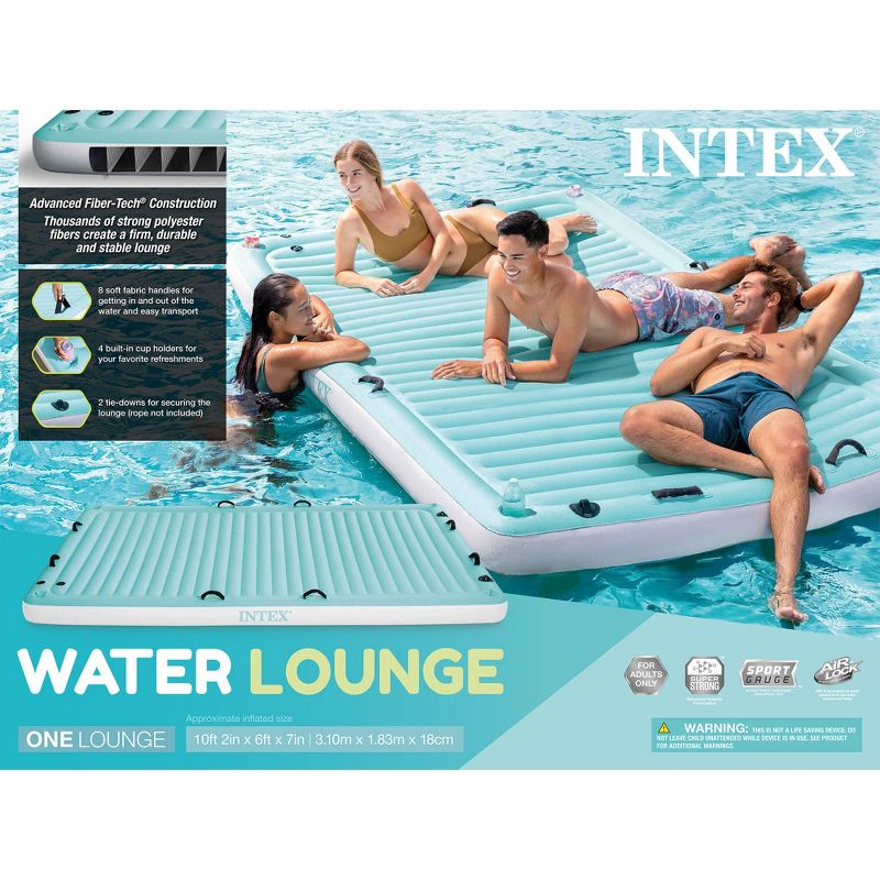 Intex Water Lounge 10' x 6' Oversized Inflatable Lake/Beach Float Platform Pad with 4 Cup Holders, 2 Tie Downs, and 8 Handles, 6 of 8