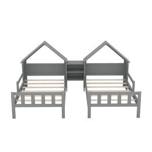 APRILSOUL Double Twin Size Platform Bed with House-shaped Headboard and a Built-in Nightstand - 1 of 4