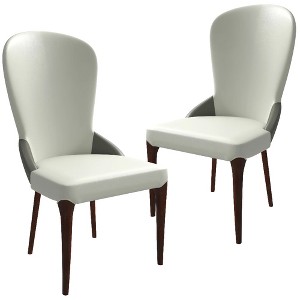 LeisureMod Havana Modern Leather Dining Chair – High Back Side Chair with Curved Backrest and Rubberwood Legs for Kitchen and Dining Room Set of 2 - 1 of 4
