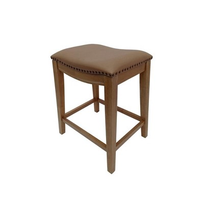 Sawyer 25" Natural Oak Saddle Counter Stool with Brown Upholstery